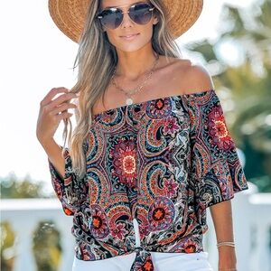 #27 small Cupshe Vibrant Paisley Off-Shoulder Blouse